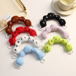All-match candy color bag handle decoration simple embroidery letter cotton wrist strap mobile phone accessories wholesale