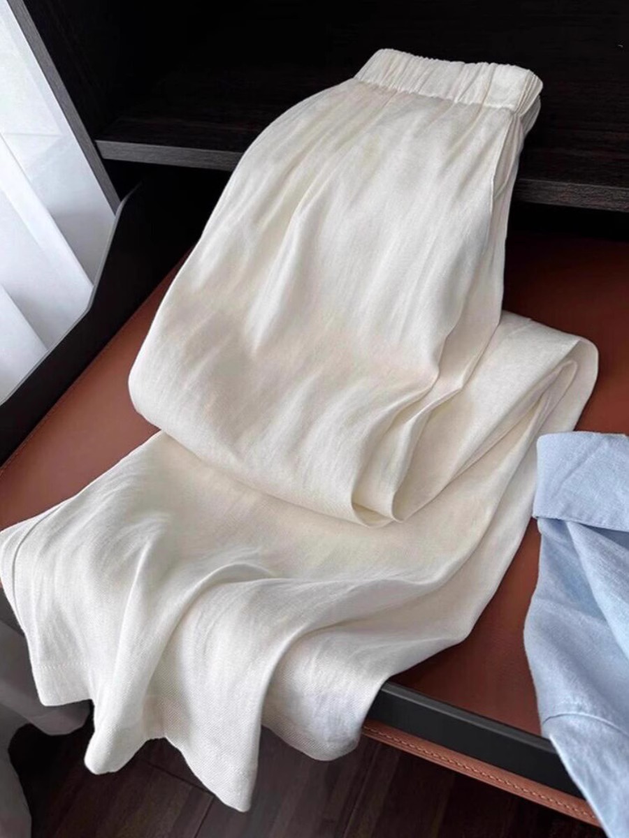 Quần trắng nữ eo cao ống rộng phong cách tối giản — màu trắng