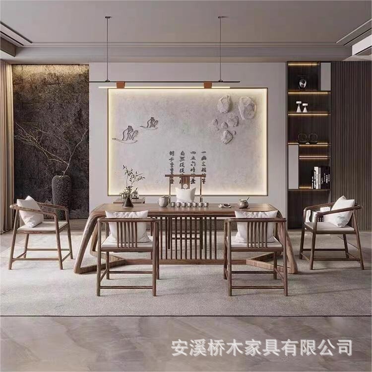 無垢材のティーテーブルフルセット新しい中国風のオフィスティーハウスティーハウスのおもてなしティーテーブルと椅子ホームバルコニーカンフーティーテーブル|undefined