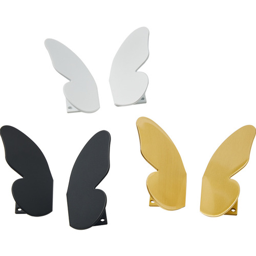Butterfly brass handle without drilling black drawer modern minimalist high-end Nordic wardrobe door white wooden handle