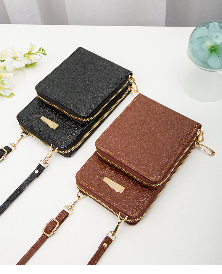 Women's delicate fabric practical multifunctional women's one shoulder double layer mobile phone bag retro wallet_voghion.com