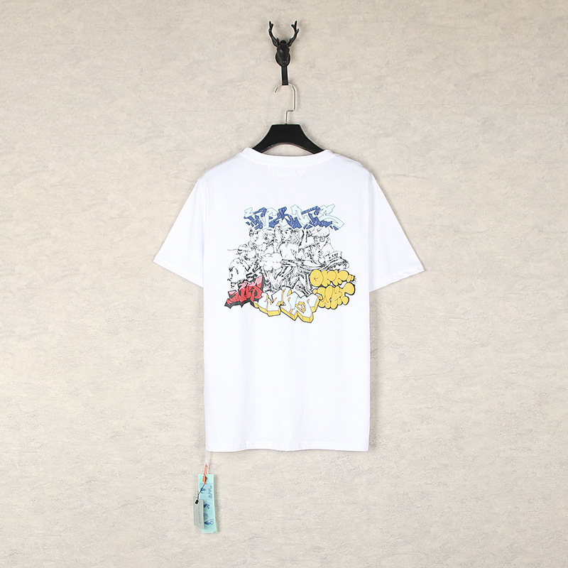 [Código europeo] versión correcta de impresión de acuarela splash tinta gradiente flecha graffiti ow marca de moda de manga corta pareja camiseta