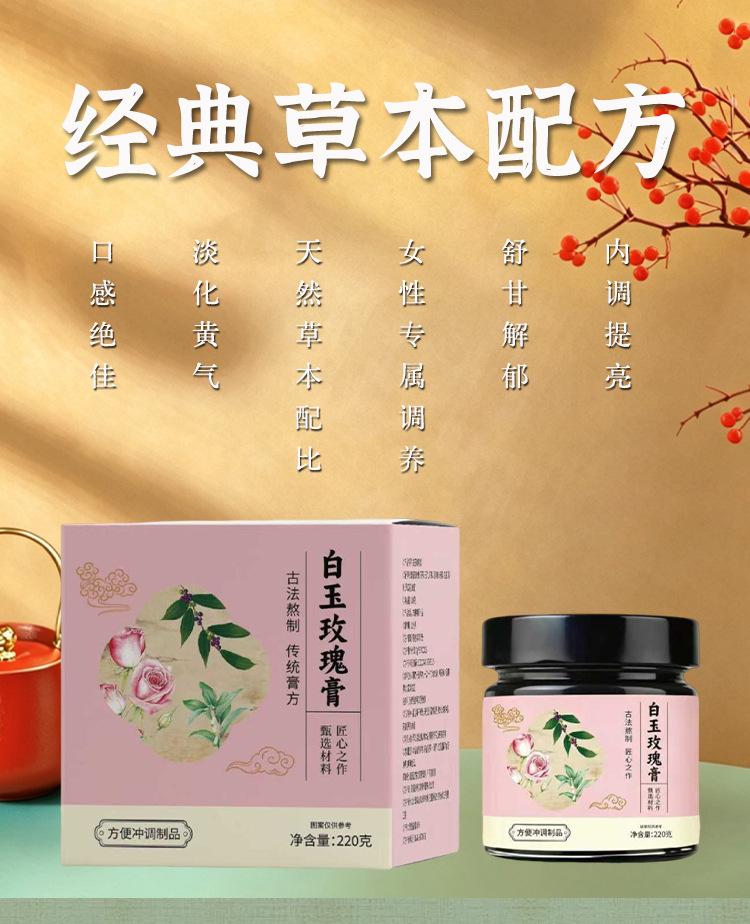 White Jade Rose Paste (Bai Yu Mei Gui Gao) — Steam-Cooked Herbal Paste with Rose, Poria & Yu Zhu in use