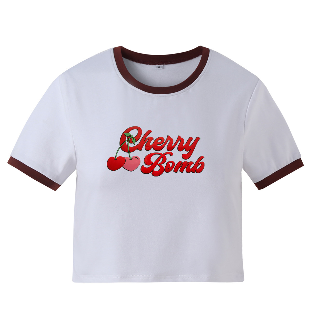 cherry letter printing round neck slim short-sleeved T-shirt NSOSY132080