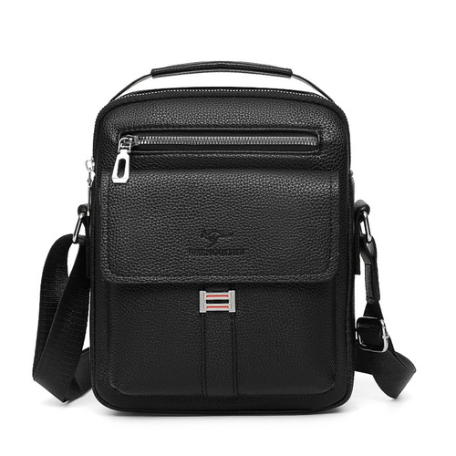 Men's casual sling bag, men's lychee-pattern leather bag, shoulder/crossbody bag, handheld tote