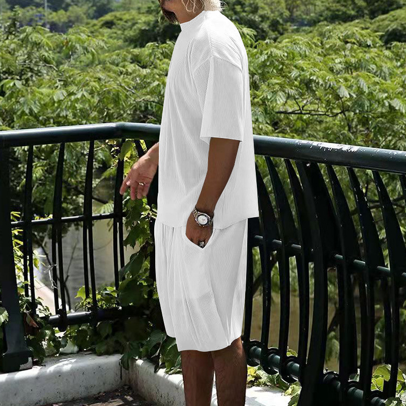 Herren Freizeit Set Aus Gerippter Eisseide Mit Shorts_voghion.com