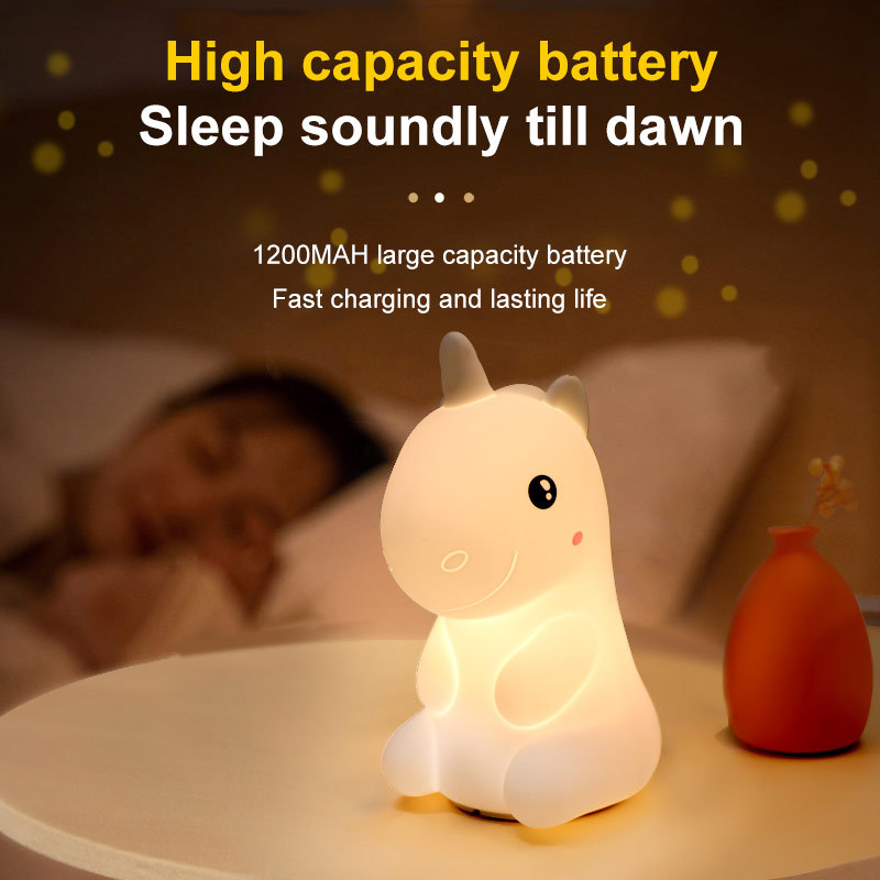 Regalo creativo unicornio luz nocturna control remoto LED carga lámpara de palmaditas de silicona junto a la cama luz de palmaditas de silicona para dormir