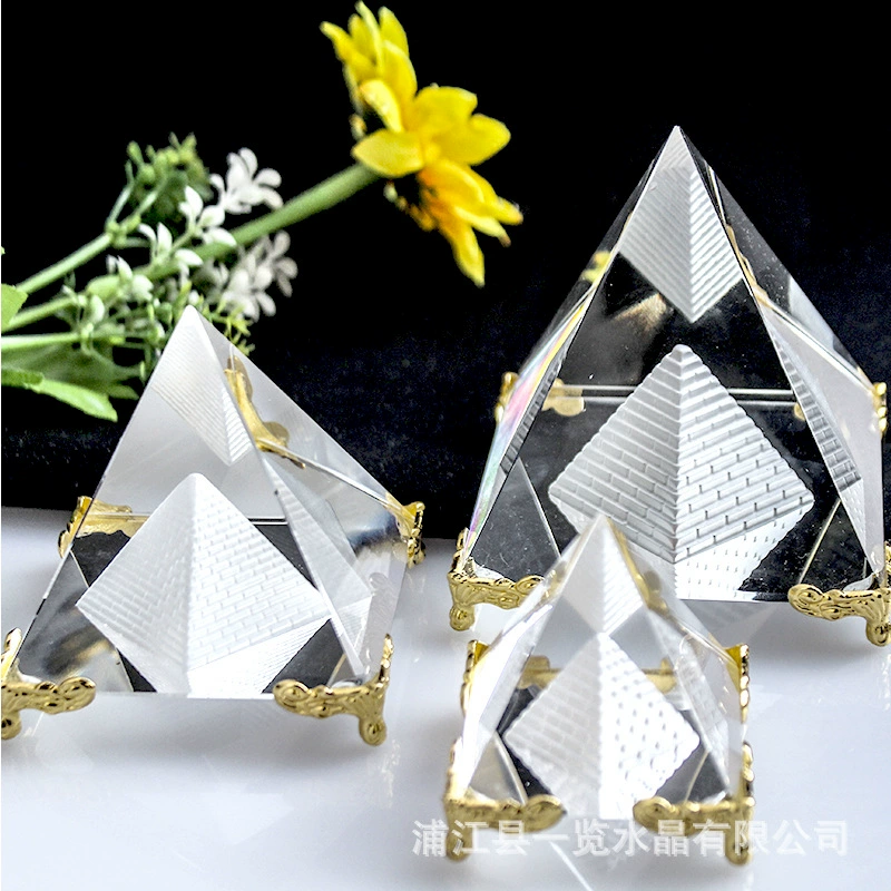 Кристалл Египетская пирамида Белая внутренняя резная башня в башне Творческий треугольник настольный кабинет домашние украшения ремесла