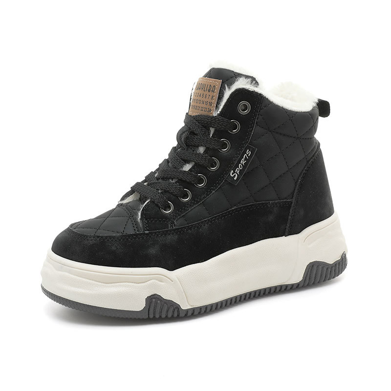 KT2510 nouvelle version coréenne automne hiver 2024 avec des bottes de neige mi-hautes en peluche pour femmes à blocage de couleur, augmentant la hauteur_voghion.com