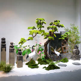 新中式仿真迎客松落地旱景植物造景室内大型绿植软装景观橱窗装饰