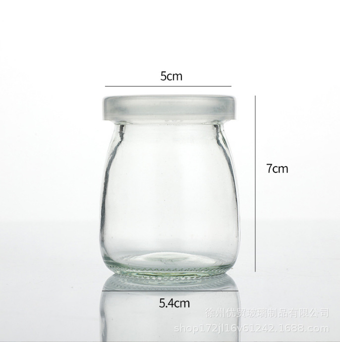 Venta al por mayor botella de pudín de vidrio de 100ml taza de leche gruesa botella de yogur resistente a altas temperaturas botella de vidrio de corcho