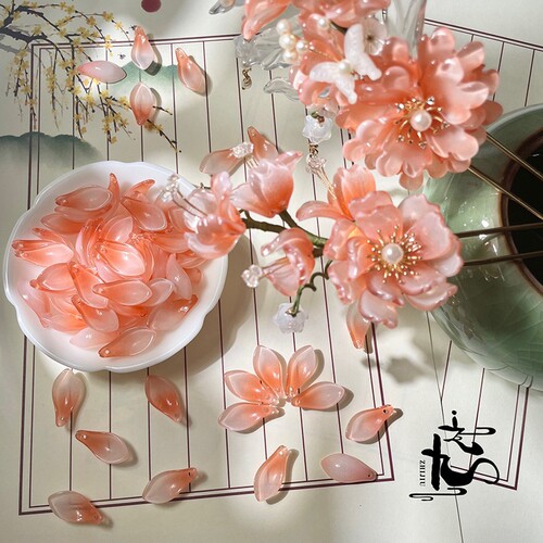 Factory direct supply of wood lotus glazed petals and large roselle diy handmade ancient style Hanfu hairpin materials