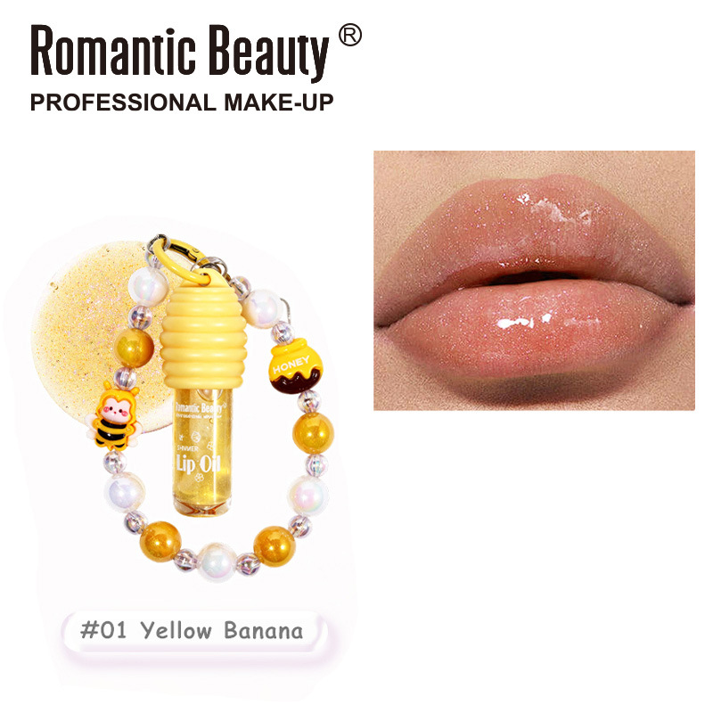 Transfronterizo con colgante, aceite labial de cuatro colores lindos bracelets, bálsamo labial hidratante, miel de agua, esmalte labial de color espejo