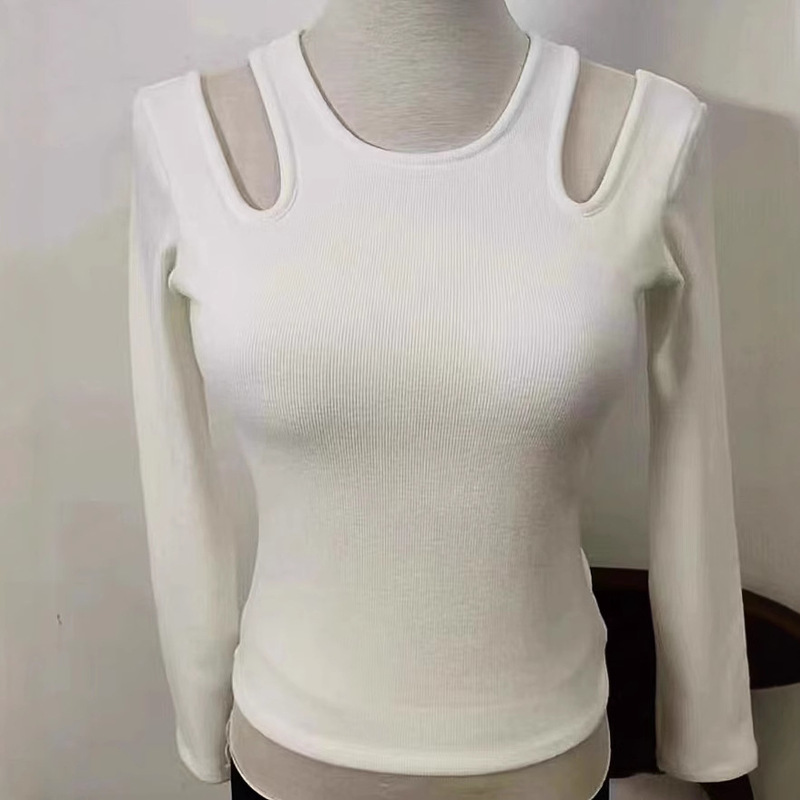 Pure want off-the-shoulder sexy with chest pad wear-free bra outer wear T-shirt slim-fit long-sleeved bottoming shirt