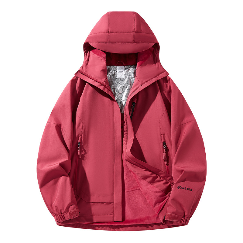 fleece-lined Rush Clothes Women's Autumn and Winter Hooded Coat Outdoor Travel Camping Mountain Climbing Hot Mom Rainproof Warm Clothes Printed LOGO