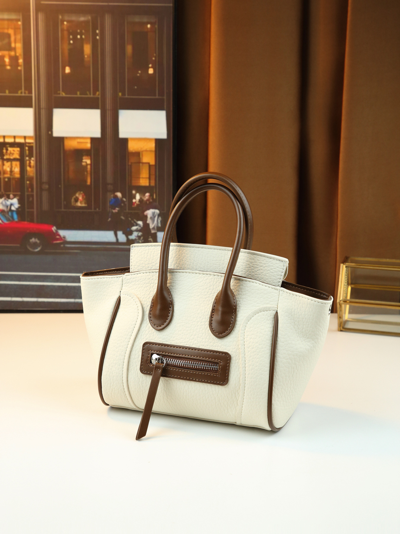 Women's Retro Colour Block Smiley Face Large Pu Leather Tote Bag_voghion.com
