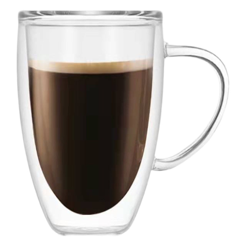 Venta al por mayor de borosilicato de doble capa taza de café con mango de vidrio taza de agua taza cuadrada taza de café de oro estándar taza de café perfumado té
