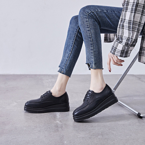 Women's Thicker Sole New Spring and Autumn Season British Style Brogues Leather Shoes, Versatile Genuine Leather Casual Loafers