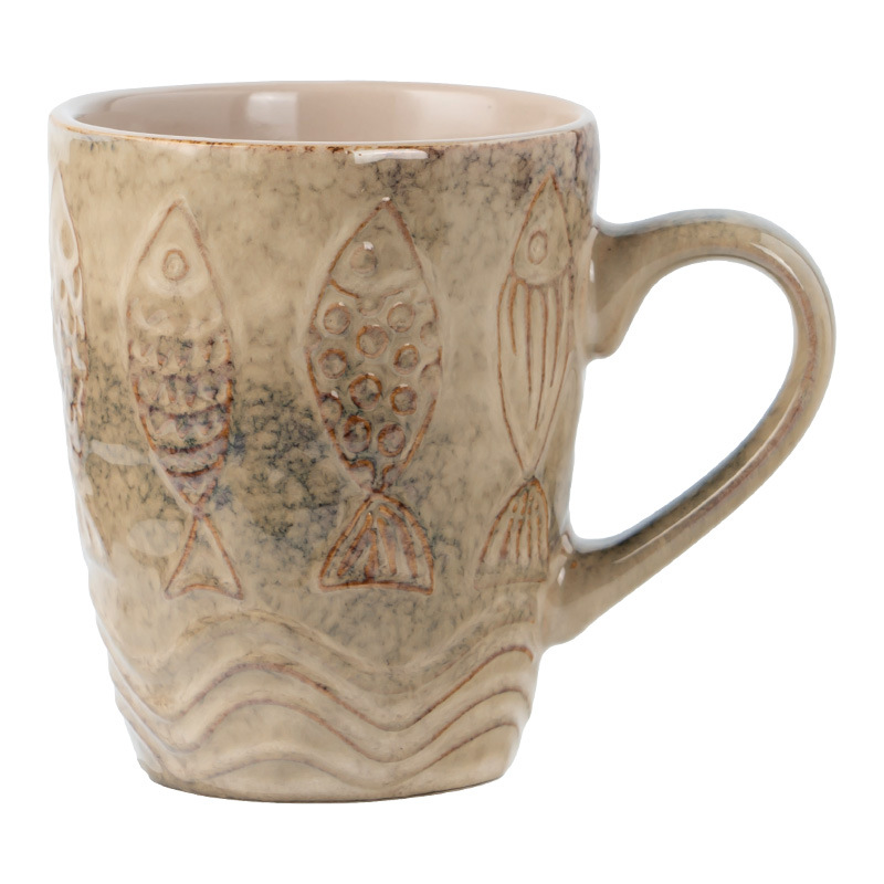 Taza de cerámica en relieve creativa Taza de pareja Taza de café de pez retrógrado Taza de agua casera Taza de avena de leche