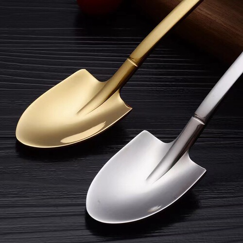Stainless steel thickened shovel spoon Internet celebrity shovel spoon watermelon spoon ice cream spoon eating small shovel golden round spoon