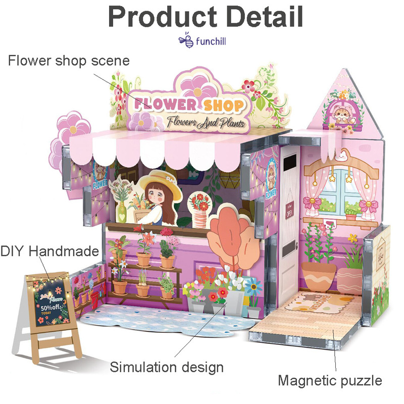 クロスボーダー子供用磁気パズル 3D 磁気ビルディングブロック大型吸引磁気シートクリエイティブドリームフラワーショップギフト|undefined