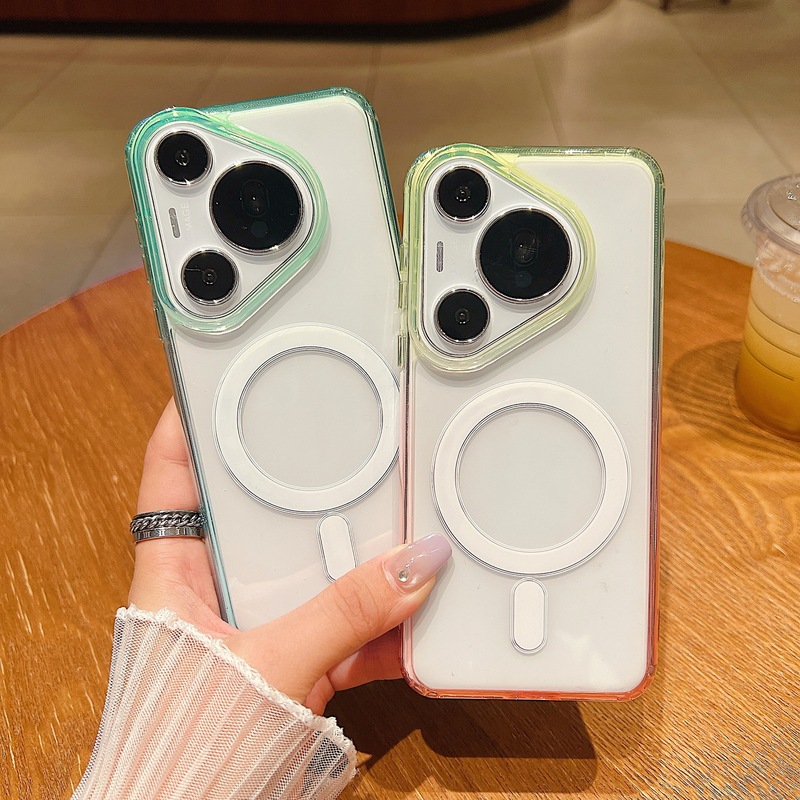 适用华为P80ultra渐变撞色磁吸手机壳MATE70PRO亚克力透明保护套|undefined