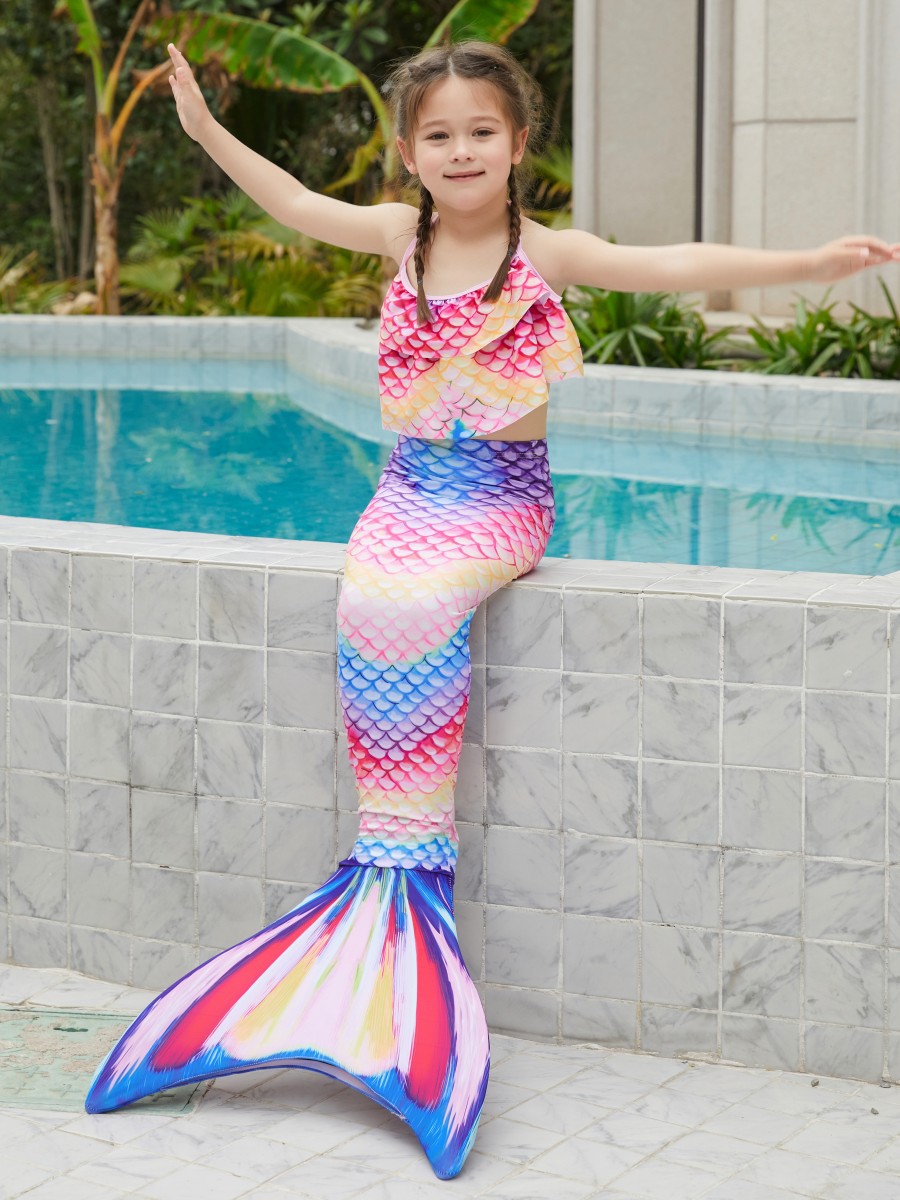 Ropa de sirena para niños de comercio exterior, traje de baño de cola de sirena, vestido de princesa para niñas, traje de baño, traje de rendimiento de secado rápido