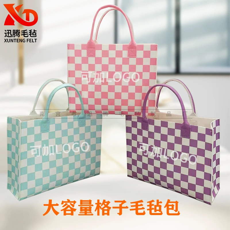 Оптовая продажа фабрики чувствовал клетчатую сумку логотип сумка большой емкости портативный Войлок плед сумка для хранения
