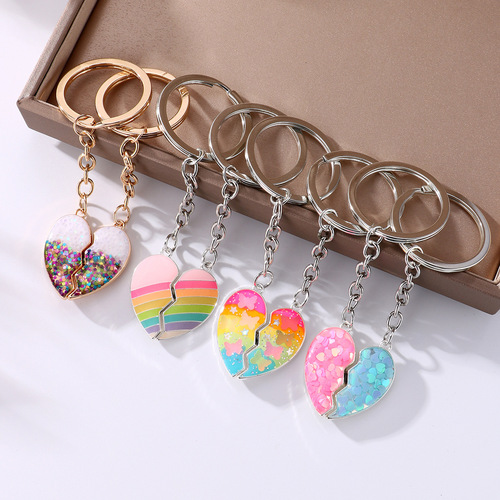 Cross-border new love rainbow keychain Internet celebrity girl simple bag pendant alloy drop yo pendant jewelry