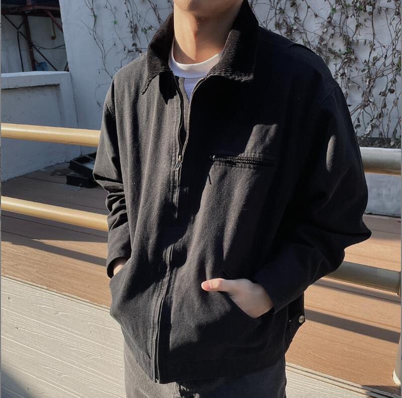 American-style retro Detroit jacket Carhart workwear autumn versatile solid color canvas lapel washed coat top