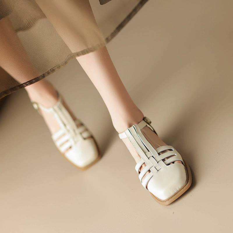Pig Cage Shoes 2024 летние женские босоножки на каблуке, иностранный стиль, размер 40-41, квадратный носок, с открытой пяткой