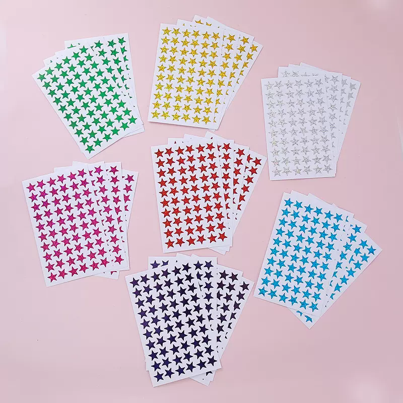 跨境镭射五角星贴纸金色星星奖励贴7色小五星DIY相册装饰防水贴画