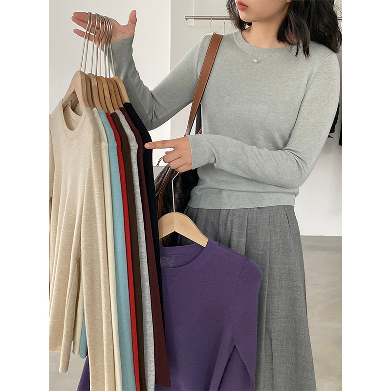 江左 直接闭眼冲～10羊毛圆领长袖针织衫女上衣修身显瘦内搭U1267