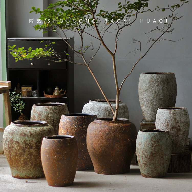 Vaso retro cerámica gruesa secador de flores de plantación de flores de viento tranquilo alojamiento de la sensación de decoración del hogar