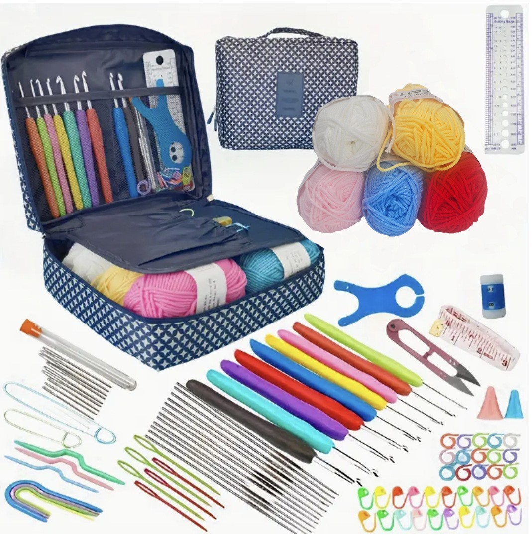 Selección estricta de lana herramientas de crochet paquete de almacenamiento para principiantes paquete de material DIY trenzado 59 piezas