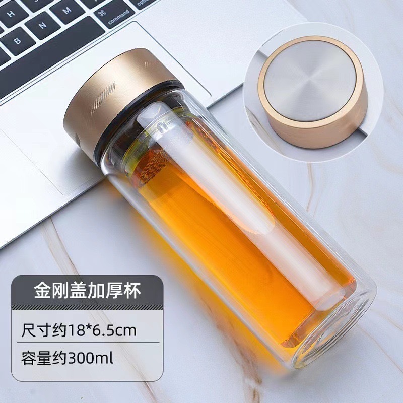 双层耐高温玻璃杯车载水晶杯带盖泡茶杯子可印制logo女士玻璃杯|undefined