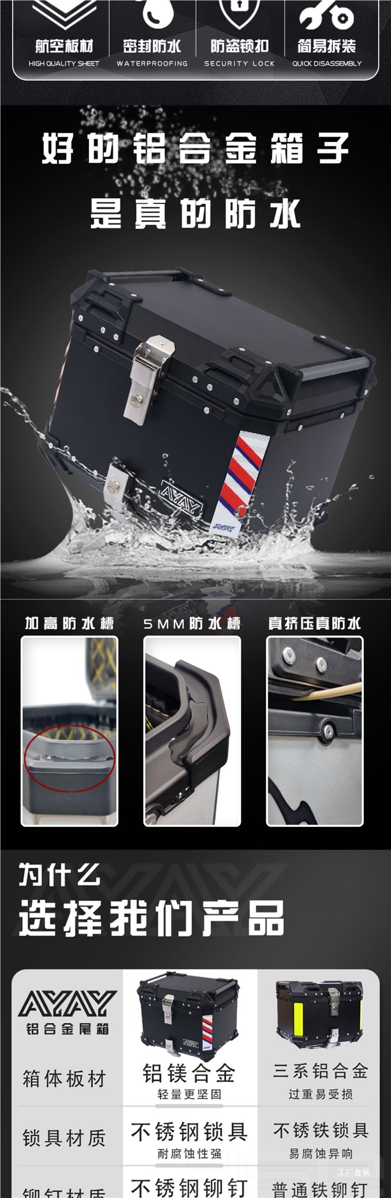 Ayay Aluminum Alloy Tail Box Motorcycle 45L/55L Large Capacity Electric Vehicle Rear Tail Box Takeaway Peihui