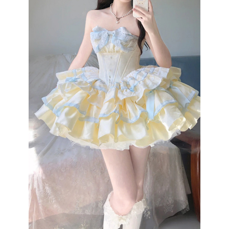 Tea Break French First Love Milk Sweet Puff Cake Princess Dress Birthday Gift Dress Mori Lolita Strapless dress