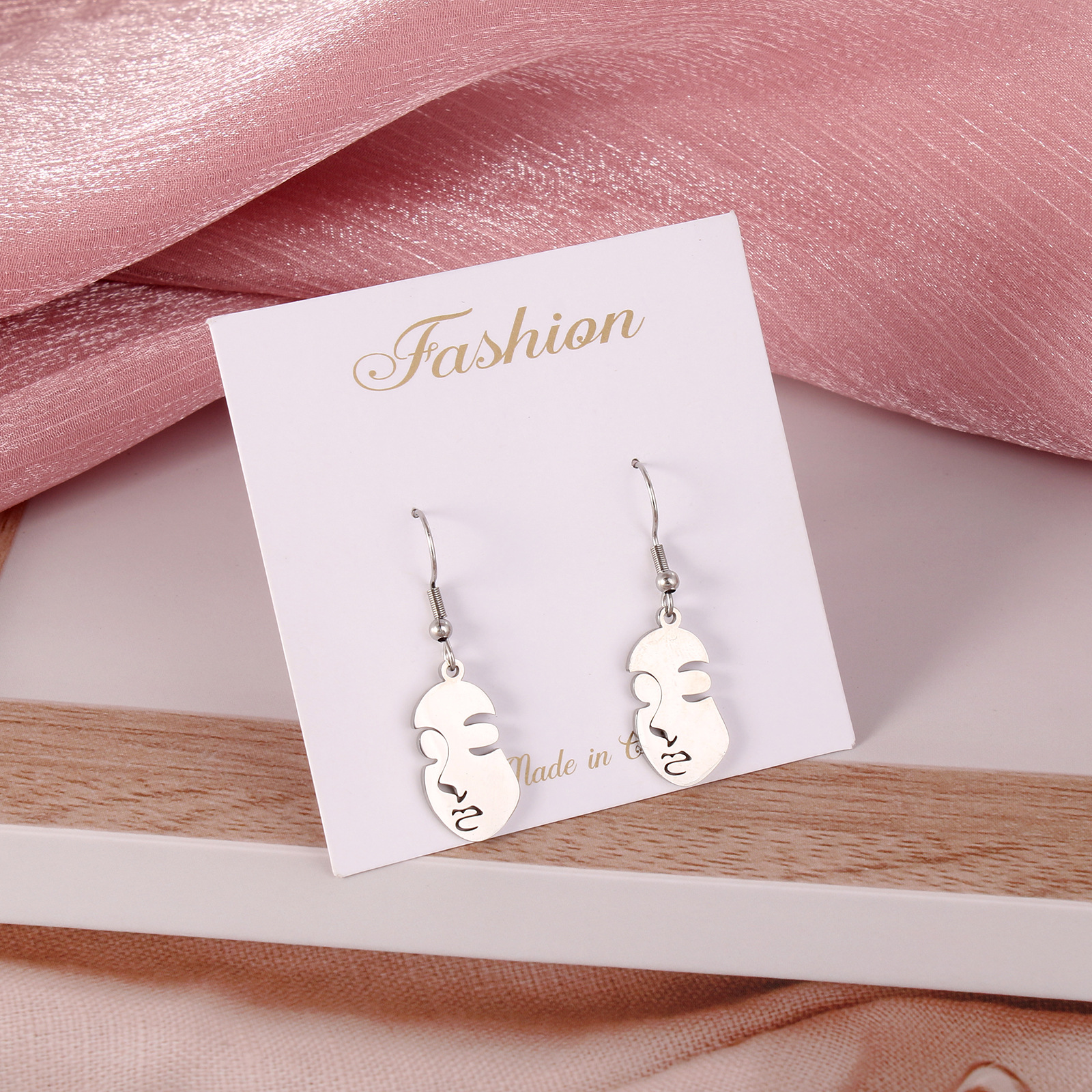 Fashion Portrait Stainless Steel Polishing Drop Earrings 1 Pair