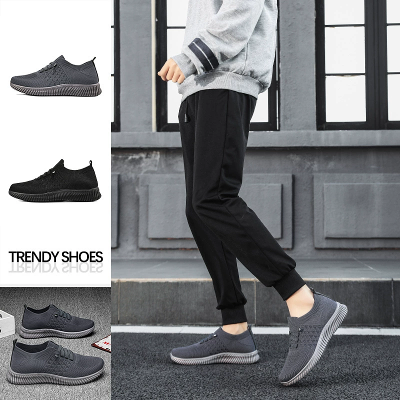 Спортивная Мужская обувь Летающая тканая сетчатая поверхность, дышащая модная обувь Four Seasons, простые повседневные трансграничные носки, модная обувь, ленивая обувь, мужская обувь