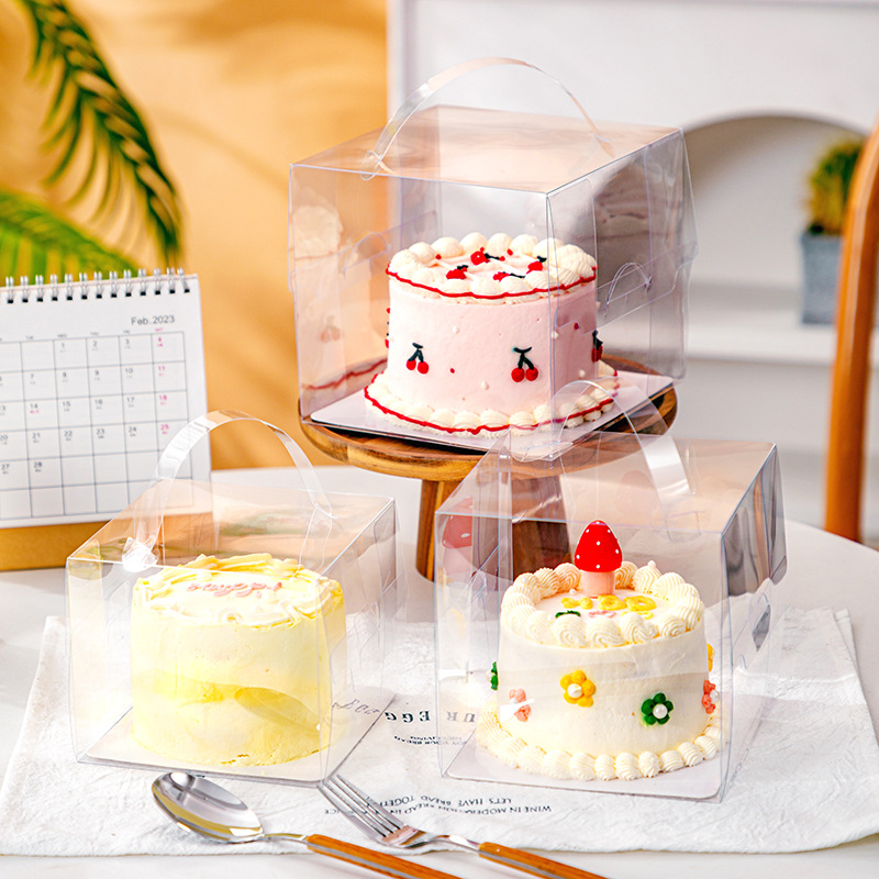 四寸蛋糕盒手提透明2/3/5/6/8寸千层甜品加高盒批发蛋糕包装盒