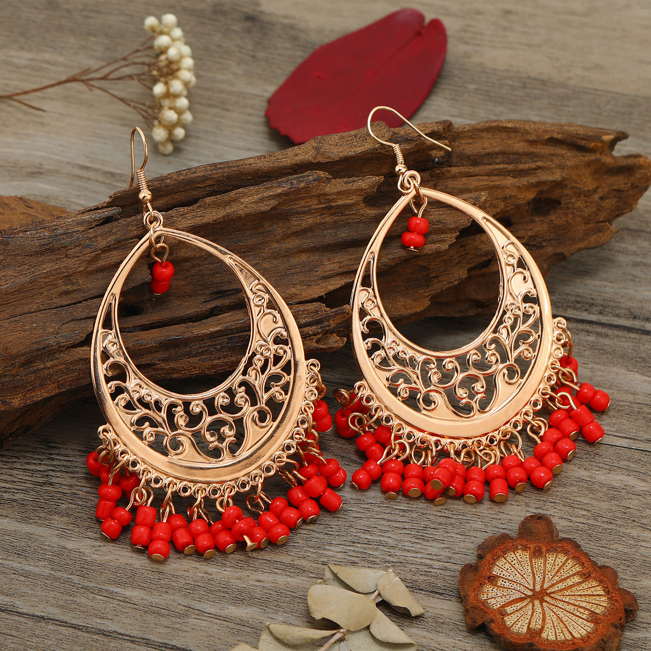 Elegant retro ethnic long beach earrings with tassels from Yunnan…