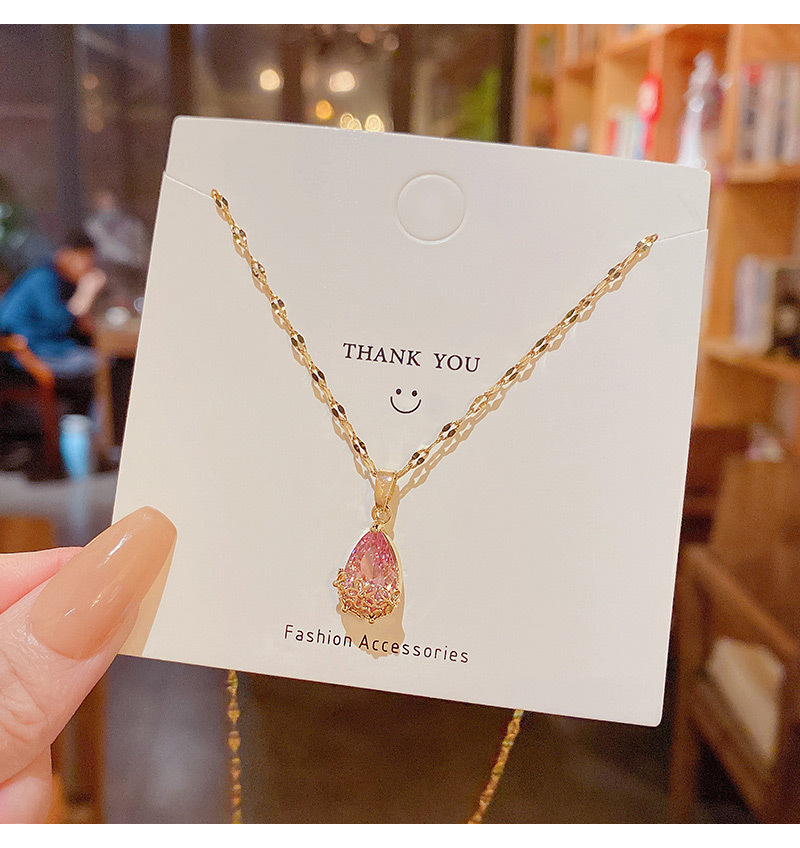 Fashion Water Droplets Titanium Steel Plating Inlay Zircon Pendant Necklace 1 Piece