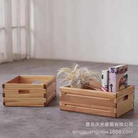 木质收纳筐桌面书籍文件收纳盒家居化妆品杂物实木储物盒手提木盒