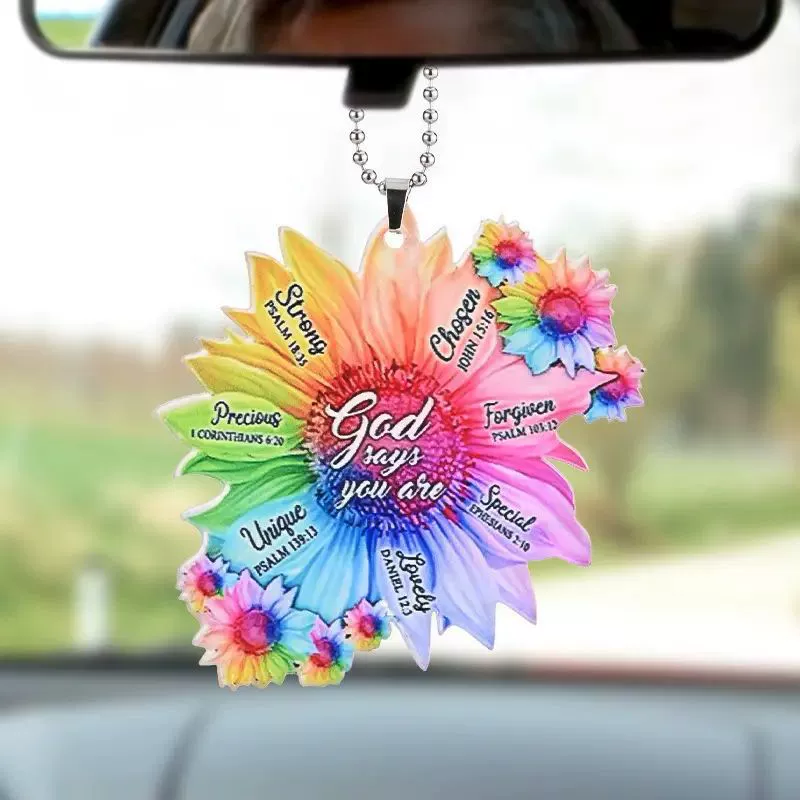 Новый трансграничный автомобиль зеркало заднего вида аксессуары украшения Подсолнух акриловый декоративный кулон рюкзак ключ подвесной