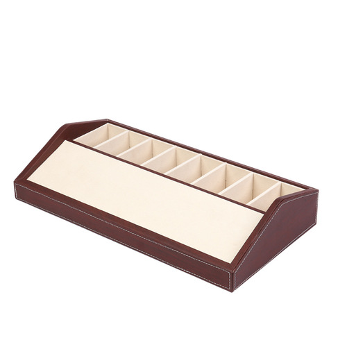 New PU leather wooden belt storage display box for clothing stores, multi-compartment belt display rack, belt display stand