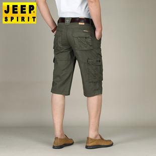 Summer brand men's straight loose cropped casual pants overalls multi-pocket casual short pants thin J253
