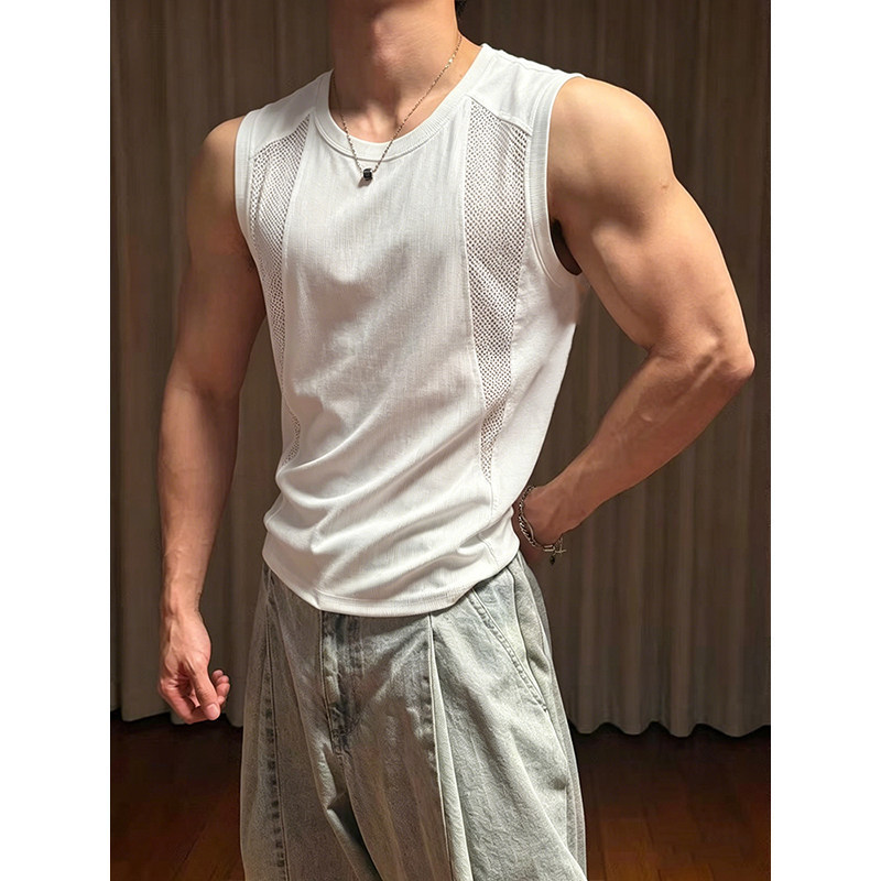 American-Style Deconstructed Mesh Quick-Dry Vest for Men, Summer Breathable Fitness Sports Trendy Sleeveless Tank Top for Tough Guys