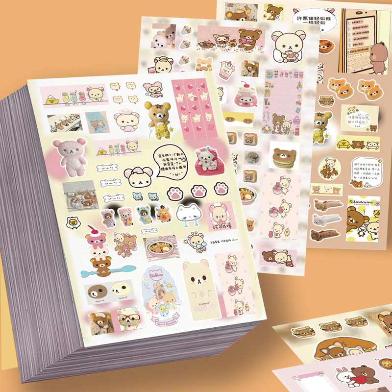 8 Pieces of Rilakkuma Die-Cut Stickers, Tea Bear, White Bear, Cute and Fun DIY Notebook Packaging Materials, Waterproof Stickers