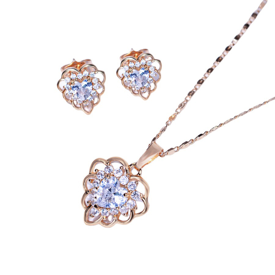 2024 nuevo aretes de moda collar conjunto de joyería mujer transfronteriza diseño popular pendientes colgante dos juegos de joyería